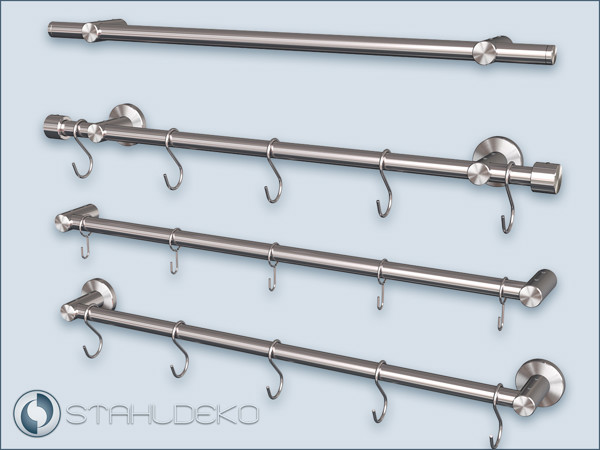 Kitchen railing, System Post 16, Stainless steel material incl. railing hooks for kitchen items Kitchen railing, System Post 16, Stainless steel material incl. railing hooks for kitchen items