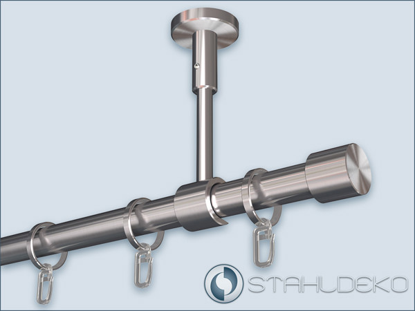 Version with end pieces Cylinder-20 and rings Single track curtain rod Top-20 for ceiling mounting with stainless steel tube Ø 20mm