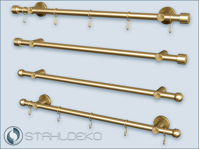 Kitchen rail hook rail for the kitchen made of solid brass with the tube Ø 16mm,Railing bracket system post 16,Assemble to measure.