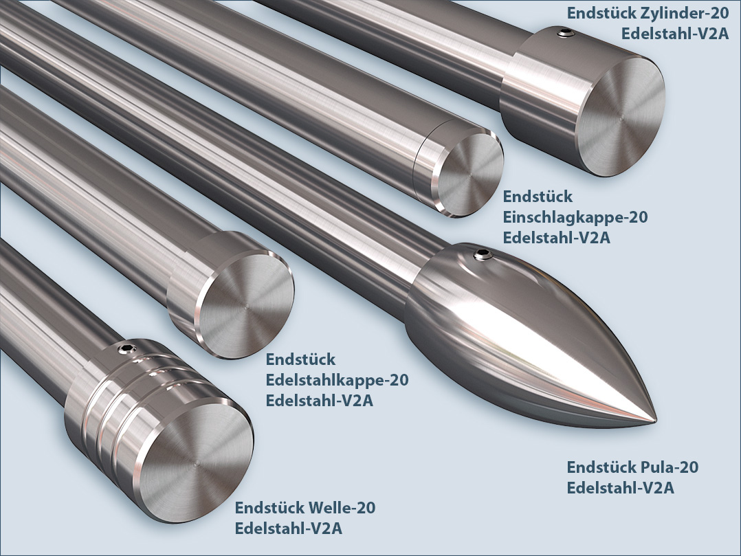 Select curtain end pieces made of stainless steel for tubes with a diameter of 20 mm