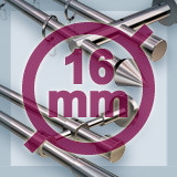 Ø16 mm double-track stainless steel curtain rods for wall mounting
