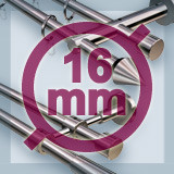 Double-track curtain rods with 16mm stainless steel tube for wall mounting. Ø16 mm double-track stainless steel curtain rods for wall mounting
