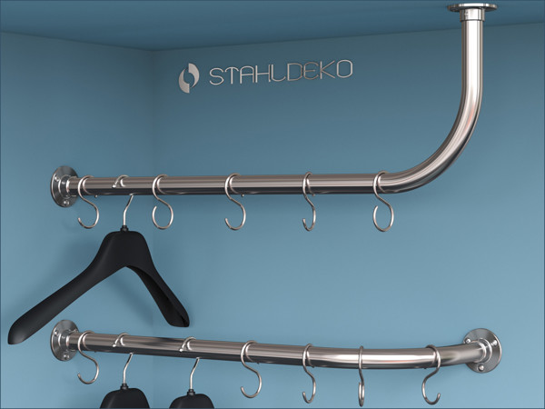 L-Shaped Stainless Steel Clothes Rail, 28mm Diameter Durable L-Shaped Clothes Rail in 28mm Stainless Steel
