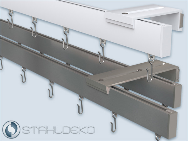 "Sleek" wall bracket for curtain tracks – stylish mounting in stainless steel or white. "Sleek" wall bracket for aluminum curtain tracks, available in stainless steel finish or glossy white, in short or long versions.