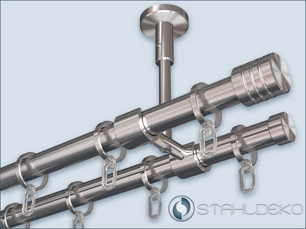 Design finials wave and cap, with curtain rings Double track curtain rod with ceiling mount Universal-20