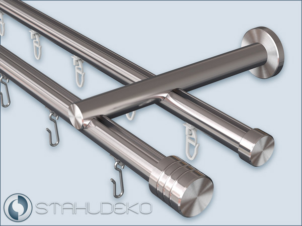 Design: first track with Wave end pieces, second track with stainless steel cap 2-track curtain rod with internal track Sont-20, wall mounting, end pieces optional