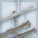 Install curtain rails and curtain rods with inner track on the ceiling. Inner rails and inner track rails for ceiling mounting 1- and 2-track