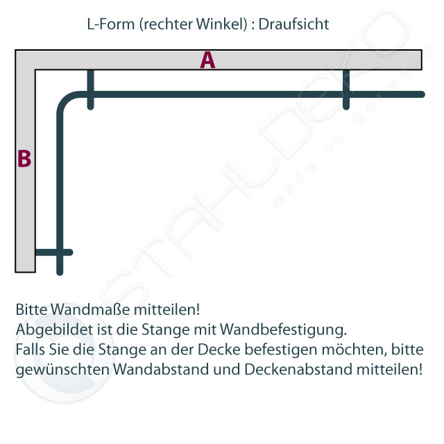 Curved curtain rod L-shape, 1x with 90° curved curtain rod