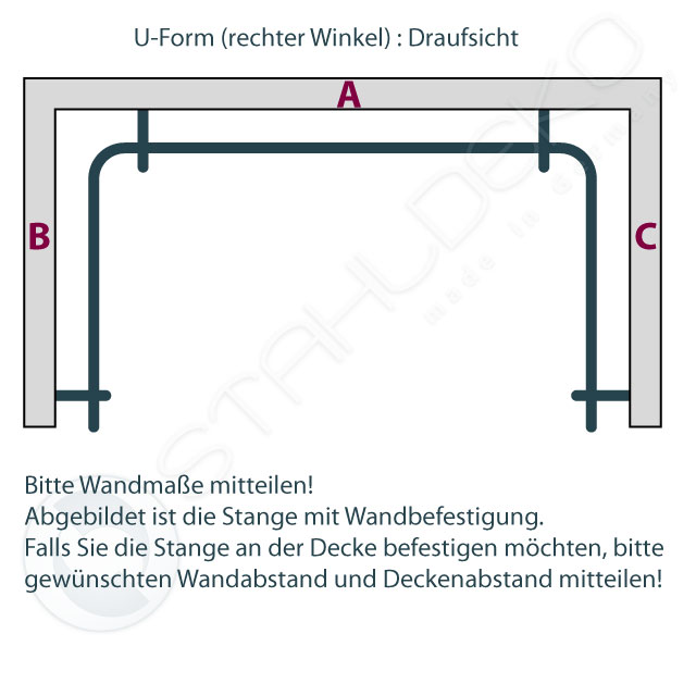 Curtain rod bent in a U-shape, we can also bend each of our curtain rods in a U-shape