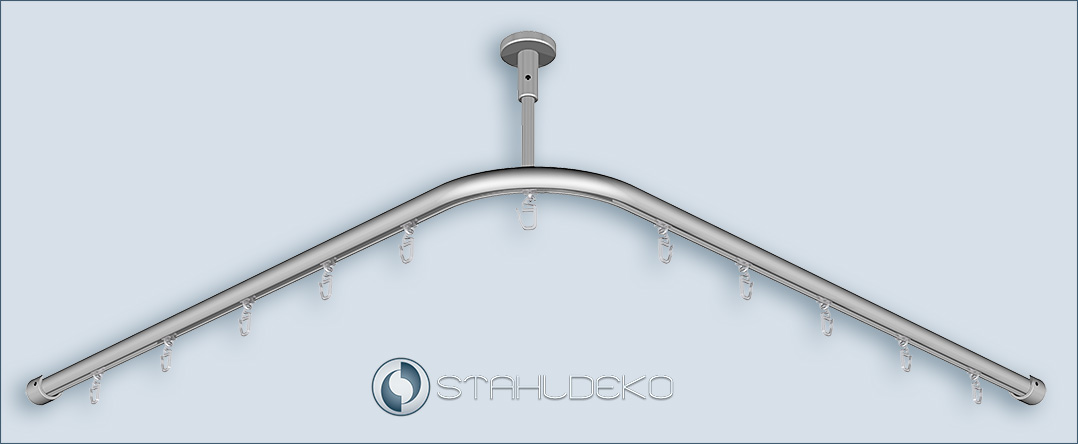 Ceiling support and aluminum profile with wall bearing, ideal for shower curtain