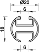 Cross section of round aluminum profile, inner race 20mm