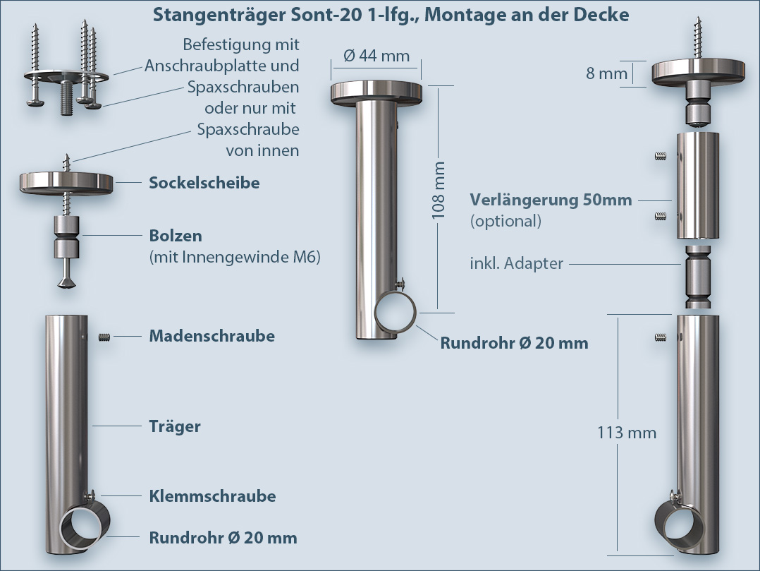 Installation for ceiling curtain rods Sont-20 single-track