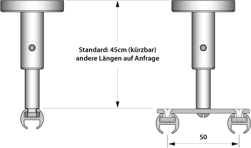 Ceiling bracket for round inner rail 16mm for ceiling mounting of curtain rods and curtain partitions