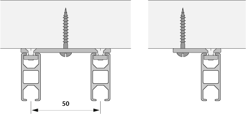 Ceiling attachment directly to the ceiling, square aluminum profile 14x35mm