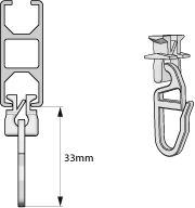 Swivel glider with curtain hooks for square inner track curtain rail 14x35mm