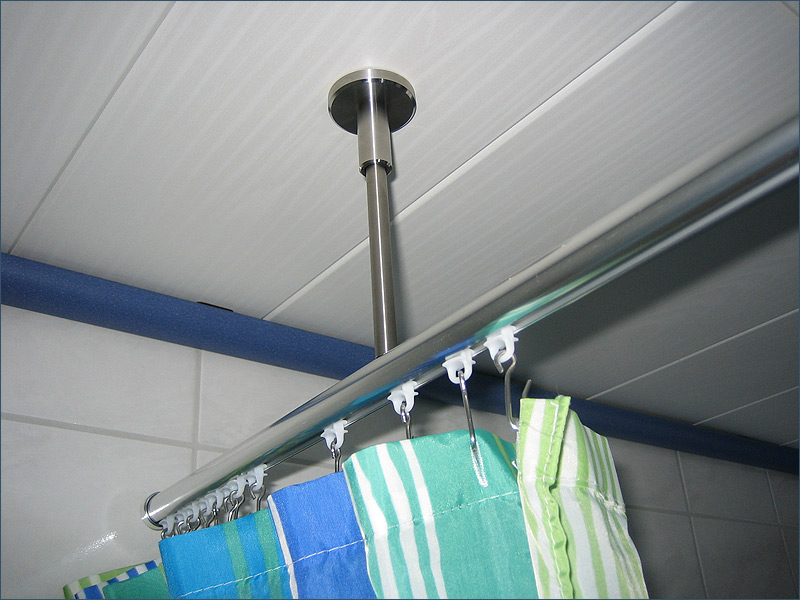 Round curtain rail in stainless steel color (glossy aluminium) with ceiling attachment made of stainless steel V2A