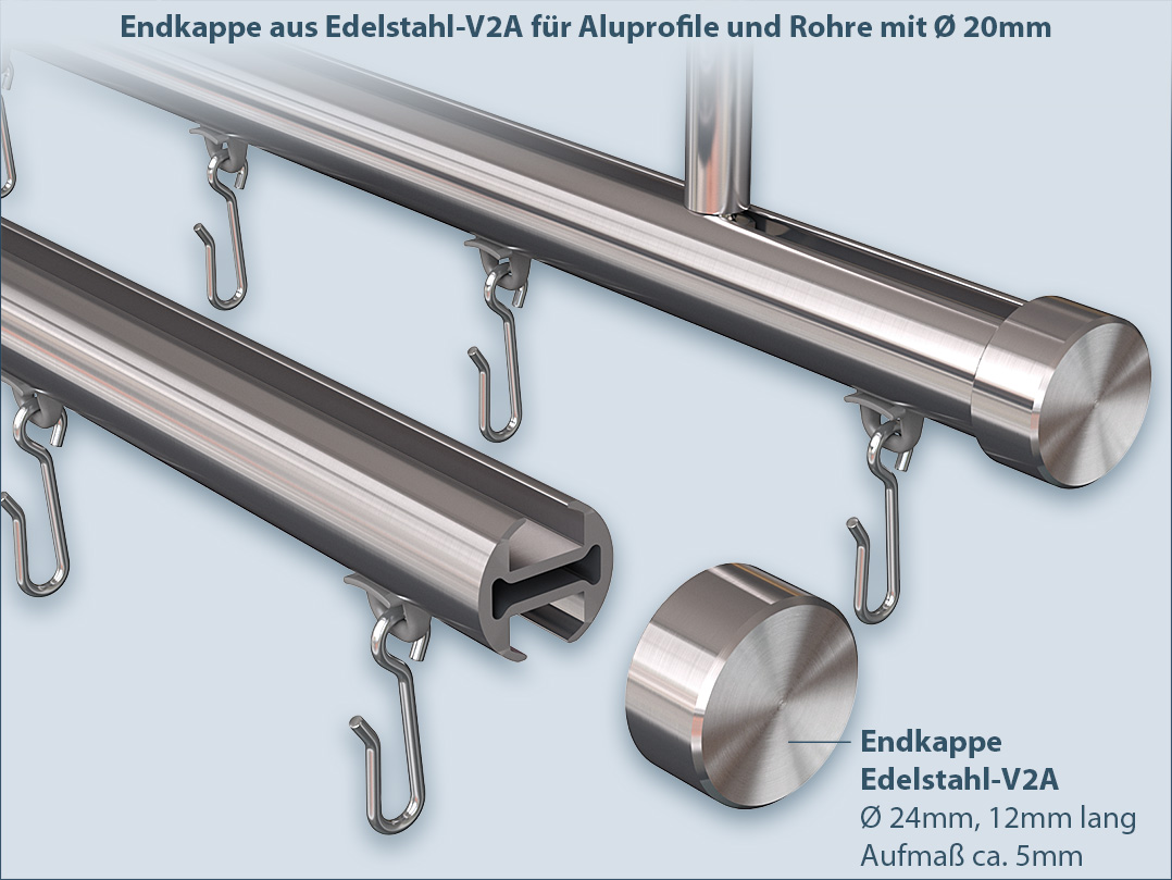 End cap stainless steel for shower rail with inner rail