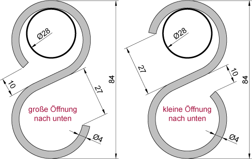 Hooks for coat racks, semicircular with a diameter of 28mm Hooks for coat racks, semicircular with a diameter of 28mm