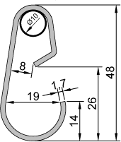 Hook for coat rack made of V2A stainless steel, very stable, bent from 1.7 x 3.2mm flat steel, ends are punched.