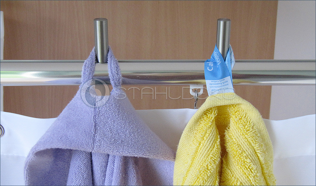 Towel hook stainless steel for inner rail shower curtain rods in quadrant bathtub shape