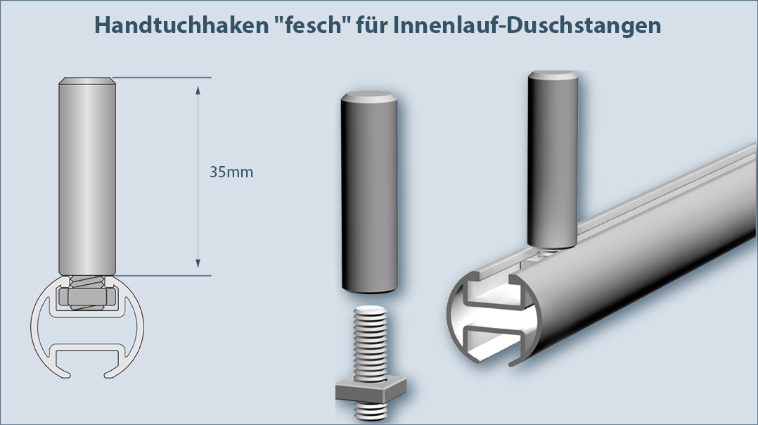 Towel hook for barrier-free rails U-shape for shower and bath