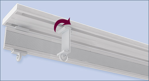 Panel carrier installation: turn the panel clips by 90° in the curtain rail run
