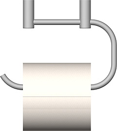 Toilet roll holder for attachment under the floor of a hanging shelf