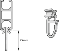 Curtain glider with square inner track curtain rail 14x35mm