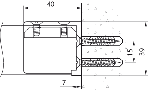 Wall mounting of inner running profiles, plastic wall bracket for square profile 14x35mm