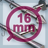 Ø16 mm 1-track curtain rods made of V2A stainless steel for wall mounting