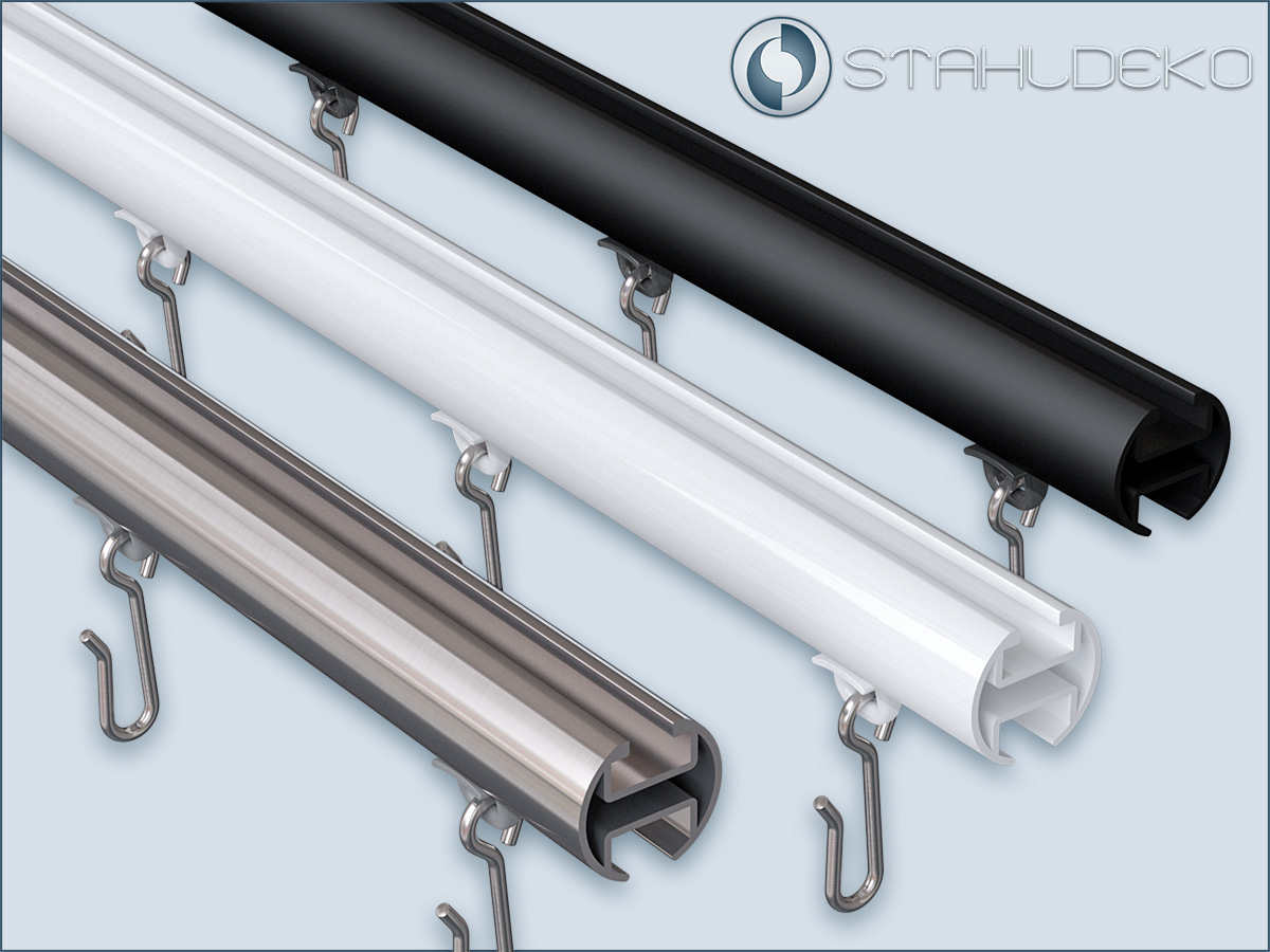 Stainless steel look, glossy white, matt black and glossy black - circle-shaped shower curtain rod order the right finishes