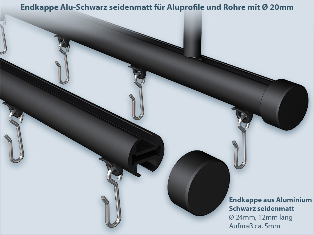 Black aluminum end cap: rod for shower curtain quadrant shape corner shower