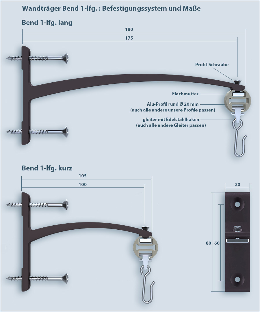 Curtain rod bend attachment wall mounting 1-run