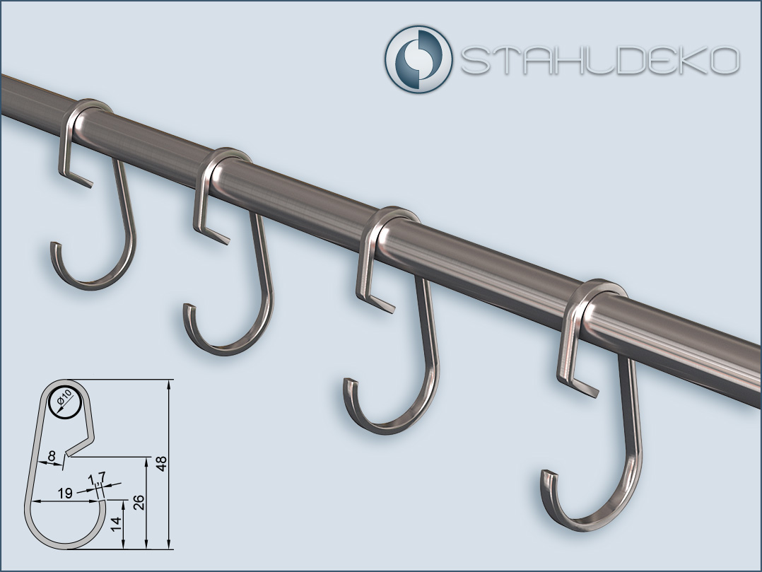 Stainless steel hook made of flat steel for railing with 10mm tube diameter