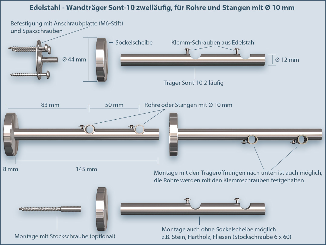 Curtain rod Sont-10 2-track mounting system for wall mounting