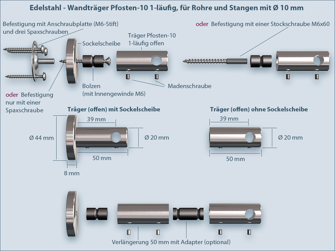 Curtain rod post-10 wall mounting system 1-track