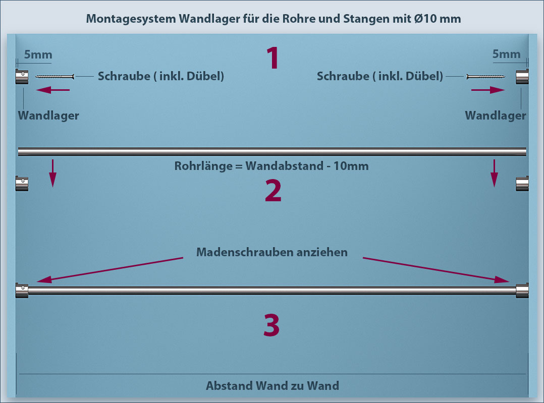 Install the Wandlager-10 shower curtain rod between two walls