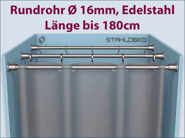 Shower rod for curtain,straight,stainless steel,Tube 16mm - diameter