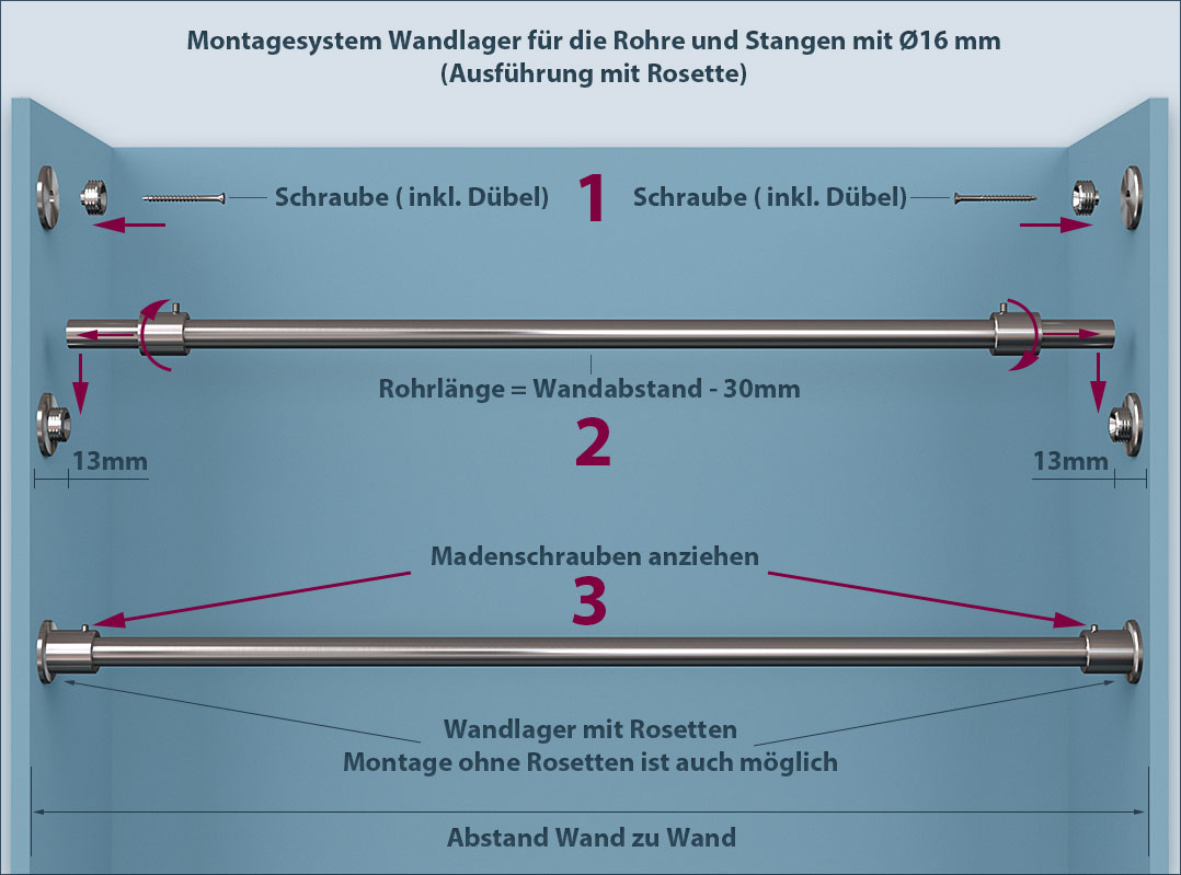 Install the Wandlager-16 shower rail for the curtain between two walls