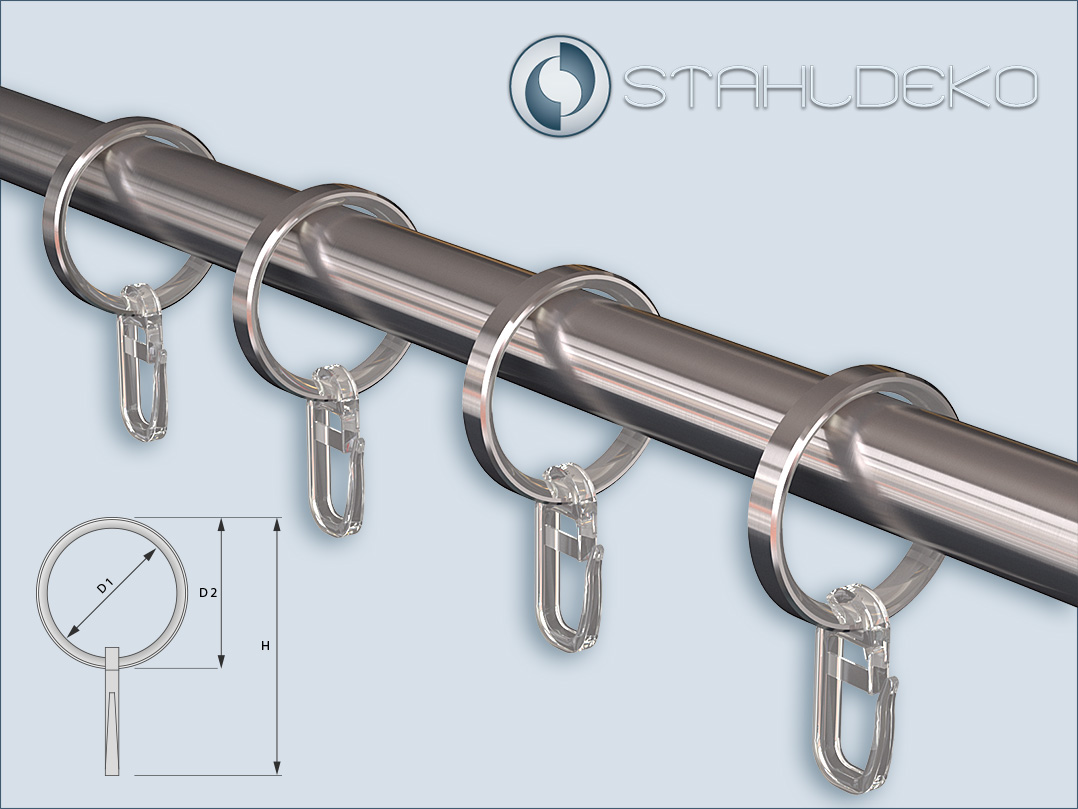 Curtain rings for stainless steel curtain rods with a diameter of 16mm
