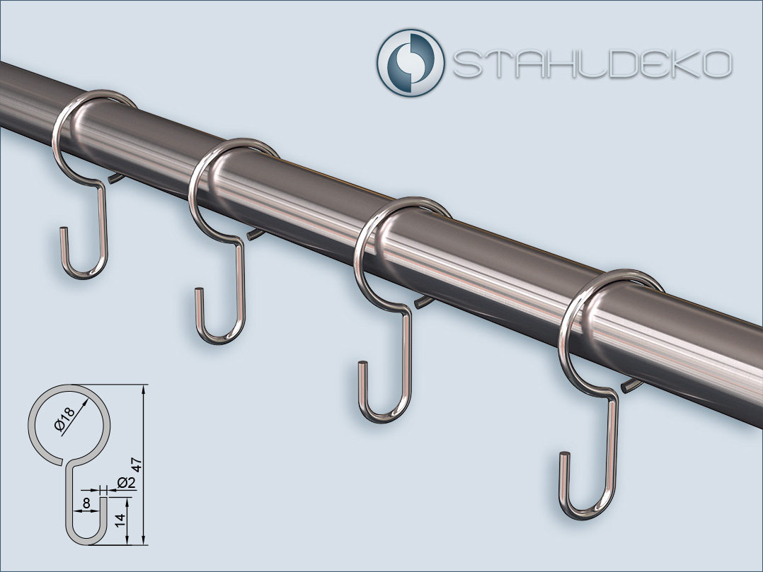 Steel hook, nickel-plated, for railings with a diameter of 16mm