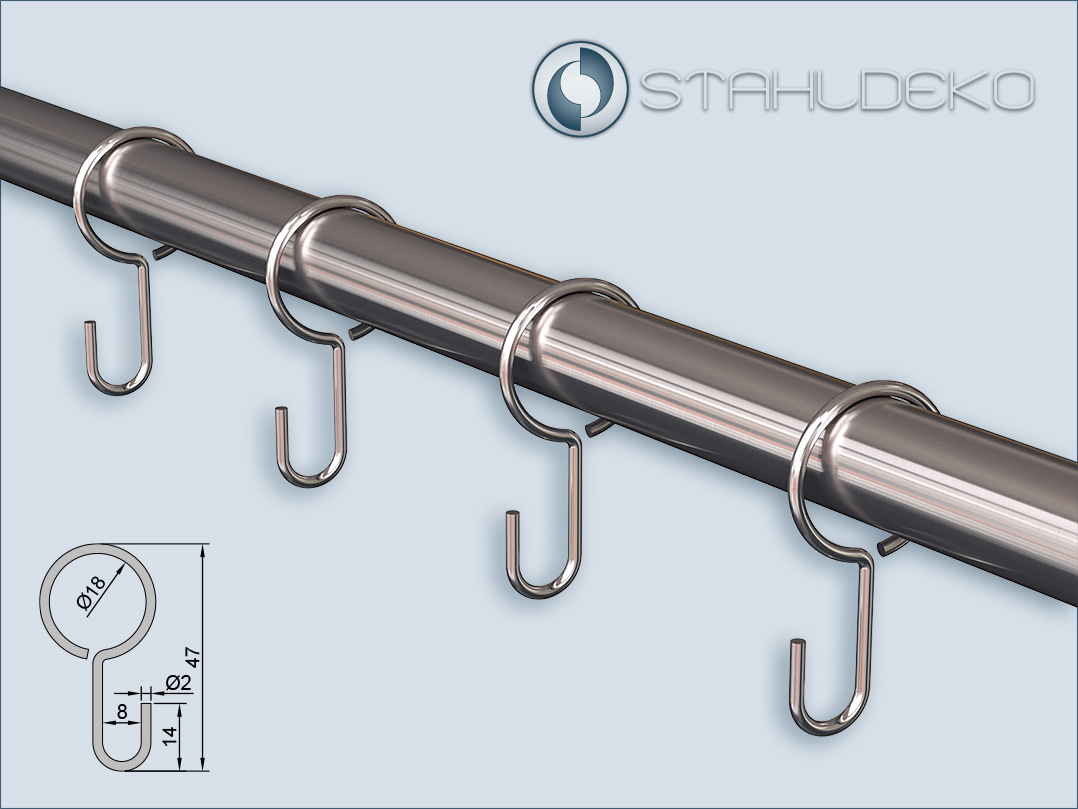 Curtain hook nickel-plated for tubes and rods with a diameter of 16mm