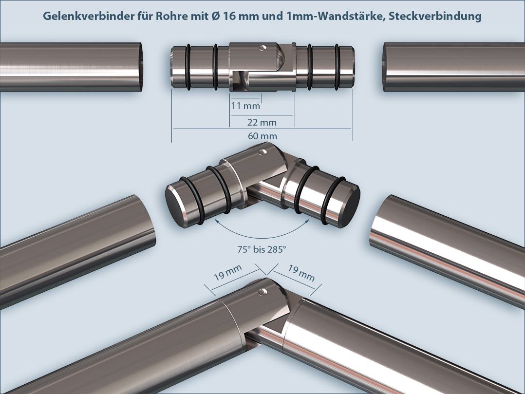 Connect round tubes with articulated connectors to create bay window curtain rods, for example