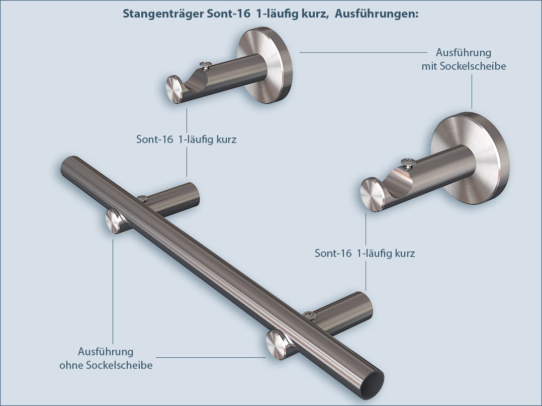Holder for rods and tubes sont-16mm 1-barrel short Can also be used as a railing towel rail