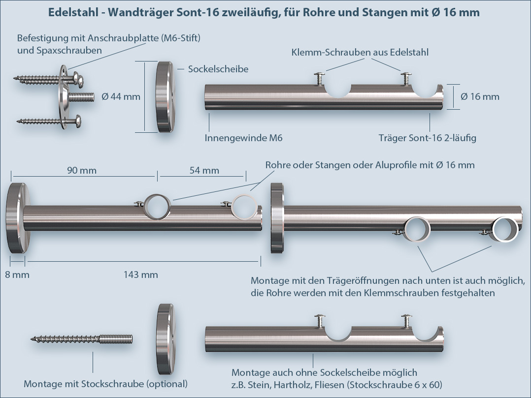 Assembly instructions double mount for rods and tubes sont-16mm 2-barrel