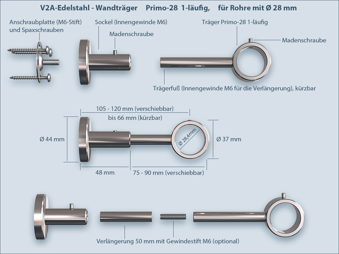 Curtain mount rod mount Primo-28 1-track assembly instructions