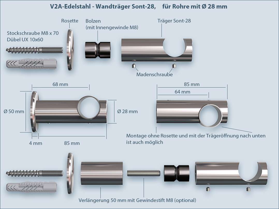 Installation instructions: Fixing pipe bracket Wall bracket Sont-28mm for pipes and rods