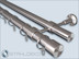Curtain rod for heavy curtains, System Primo double track with stainless steel tube and acoustic curtain with rings