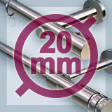 Ø20 mm stainless steel curtain rods single-track for wall mounting