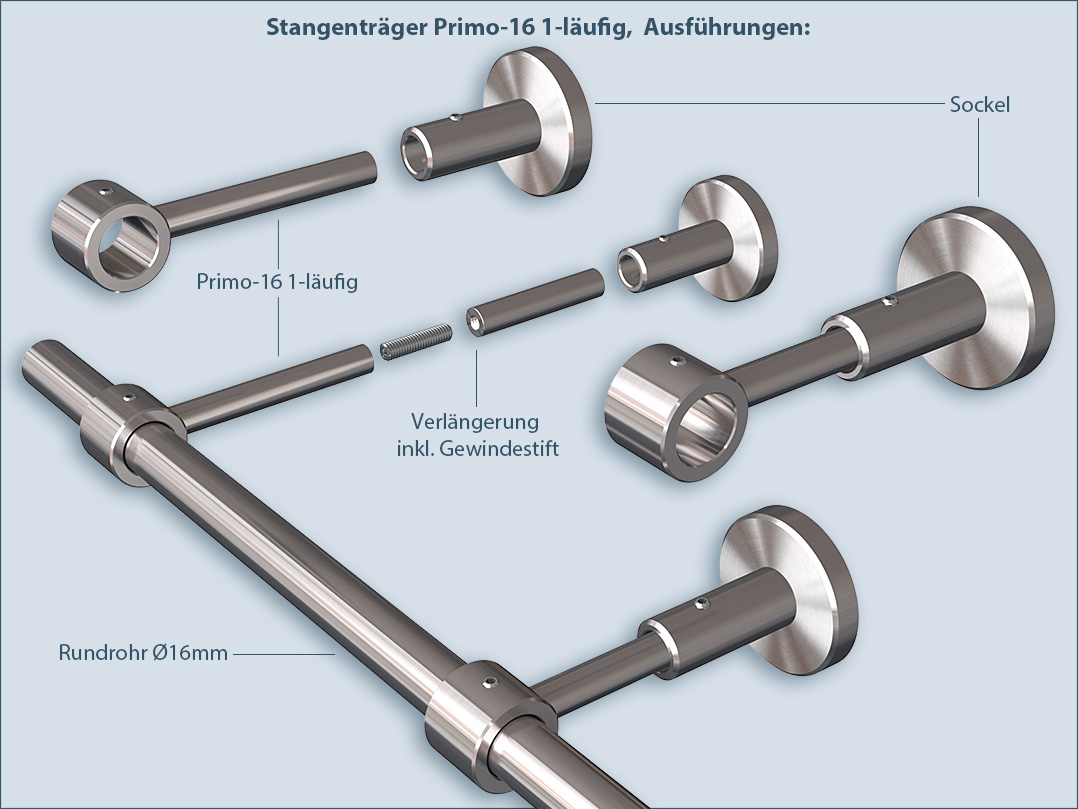 Use rod support Primo-16 1-track for curtain rod and curtain rod